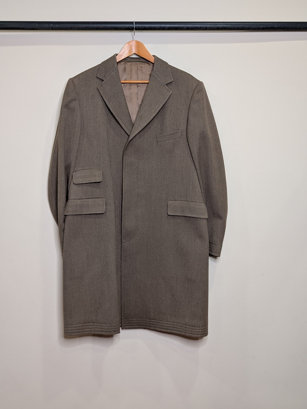 Hackett London Wool Covert Coat 42L Fawn Brown Quiet Luxury British Tailoring